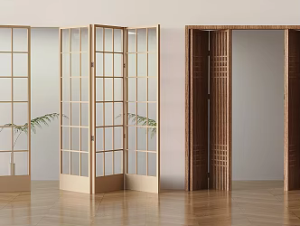 Middle ancient style grille folding door solid wood partition door sliding door 3d model