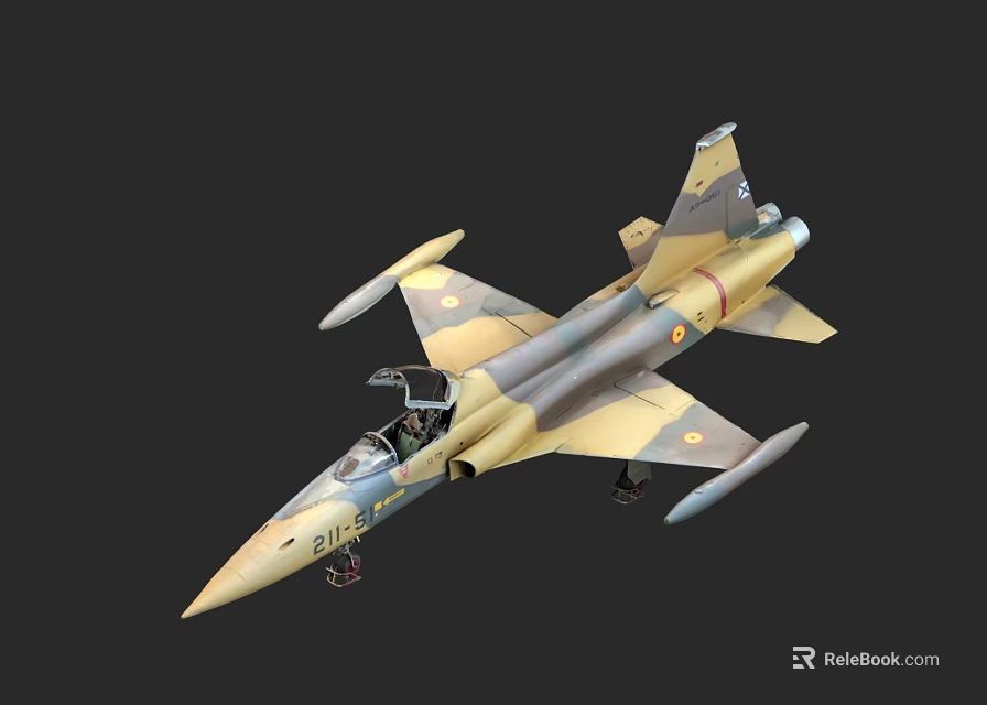 Military Fighter Jet with Camouflage Paint Open Canopy and Serial Number 014 3d model 