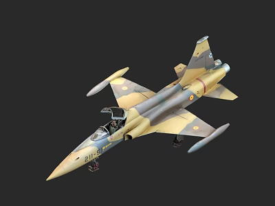 Military Fighter Jet with Camouflage Paint Open Canopy and Serial Number 014 3d model