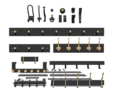 Black And Gold Metal Hooks With Various Designs For Home Organization 3d model