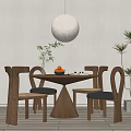 Modern Minimalist Dining Table Set With Wooden Chairs Fruit Bowl And Pendant Light
