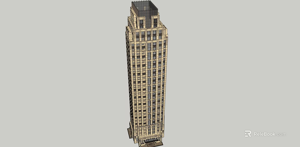 Tall High Rise Building Exterior With Decorative Windows And Architectural Top Structure 3d model 