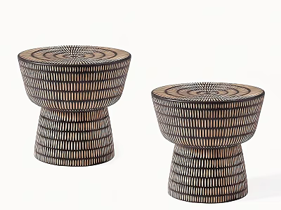 Two Woven Shoe Stools with Round Top and Textured Pattern for Home Entryway 3d model