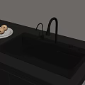 Modern Black Stainless Steel Kitchen Sink With Dual Faucets And Apples On Plate