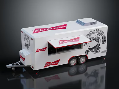 Budweiser King of Beers Mobile Trailer With Motorcycle Graphic And Red Accents 3d model