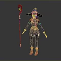 Witch Character In Purple Dress With Red Hat And Magic Staff