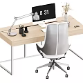 Modern Office Desk with Wooden Top Metal Frame Computer Monitor Desk Lamp and Ergonomic Chair