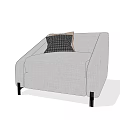 Light Gray Upholstered Single Sofa with Plaid Pillow and Black Legs 3d model