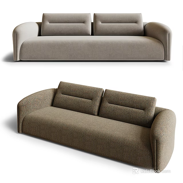 Two Seater Sofa in Light Gray and Deep Brown with Modern Textured Fabric and Backrest 3d model 