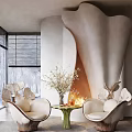 Elegant Modern Interior With Stylish Leisure Chairs Green Table And Flower Arrangement