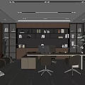 Modern Open Office Interior With Bookshelves Desk Sofa And Plants