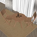 Wooden Round Table With Two Folding Chairs Water Bottle And Glasses On Carpet White Curtains