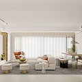 Modern Living and Dining Room Interior Design With Sofa Dining Table And Window Blinds 3d model