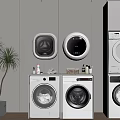 Modern Laundry Room Interior With Wall Mounted And Front Loading Washing Machines 3d model