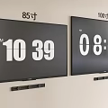 Wall Mounted 85 and 100 Inch TVs Displaying Time on Screens 3d model