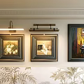 Abstract Paintings Framed On Wall With Modern Lighting And Floral Pattern Cushions