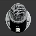 Retro Microphone With Metal Mesh Grille Black Body Red Button And Silver Stand