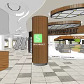 Shopping Mall Hall Interior Featuring Supermarket Vegetable Section Columns Stairs And Checkerboard Floor