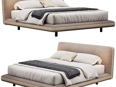 Modern Double Bed With Upholstered Headboard Soft Bedding And Decorative Pillows 3d model
