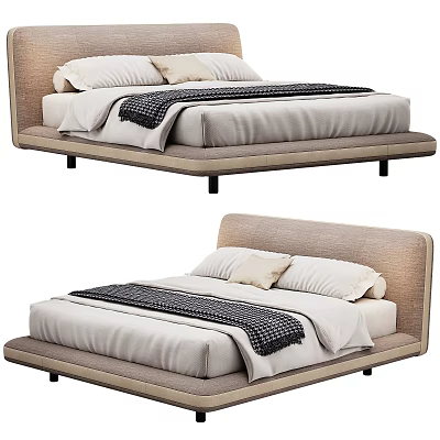 Modern Double Bed With Upholstered Headboard Soft Bedding And Decorative Pillows 3d model