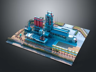 Industrial Factory Complex Layout Featuring Tall Tower Red Silos Blue Buildings And Equipment 3d model