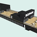 BOX PARK Modern Container Structure With Balcony White Railings And Numbered Doors