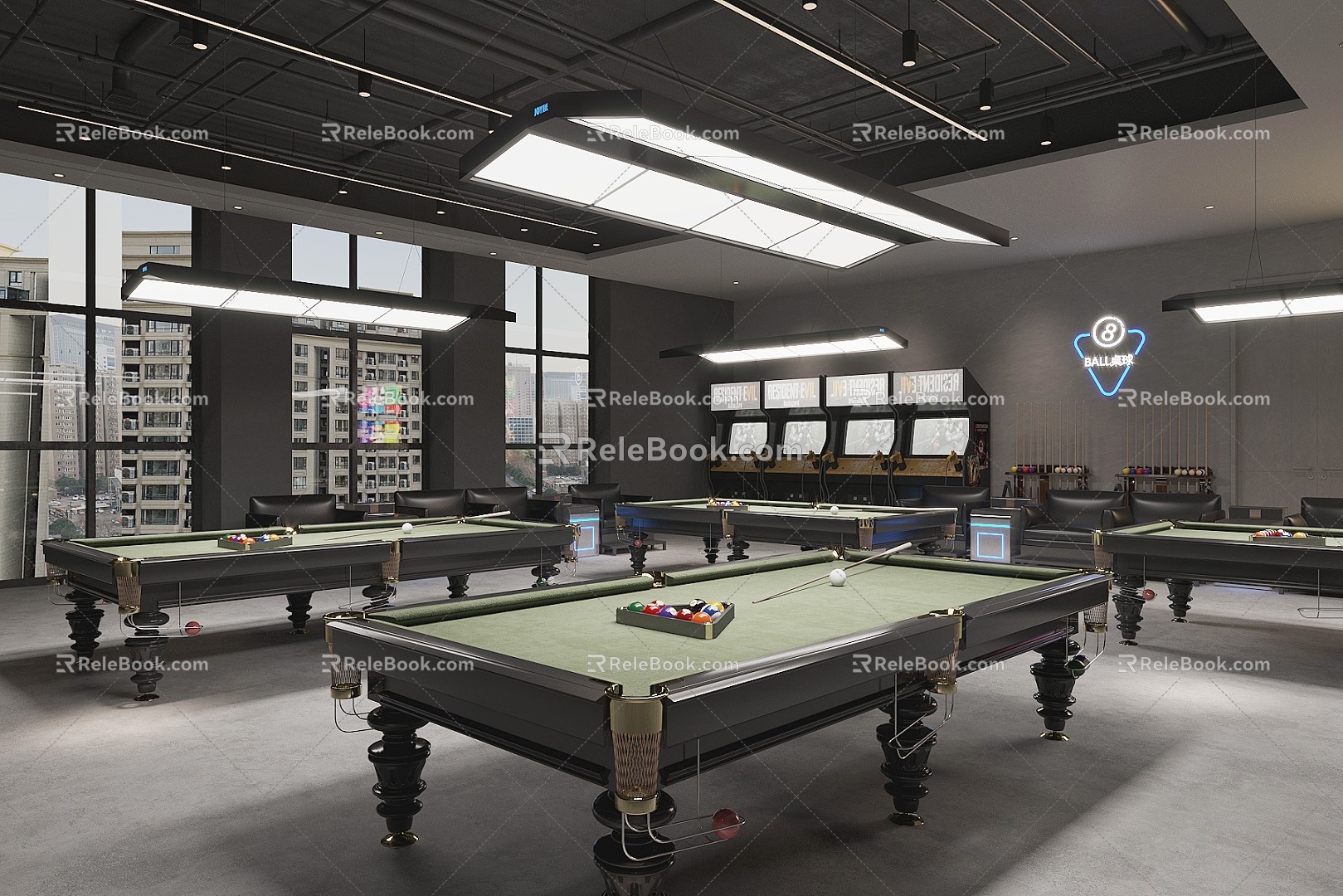 Modern industrial style billiard room billiard room 3d model