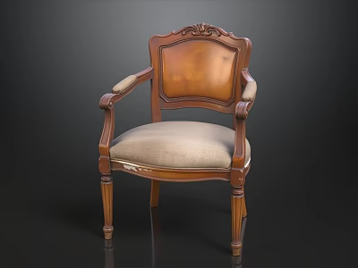 Classic Wooden Armchair With Ornate Carved Design And Beige Fabric Cushion 3d model