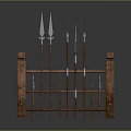 Ancient Spears Mounted on Wooden Rack for Historical Weapon 3d model