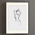 Minimalist Black And White Line Drawing Of Headless Female Figure With Light Frame On Dark Wall Background