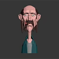 Cartoon Style Man Head With Cigar Long Beard Hair And Blue Shirt On Dark Background