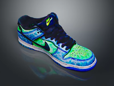 Colorful Stylish Sneakers With Blue Green Gradient Design Black Laces White Sole Logo 3d model