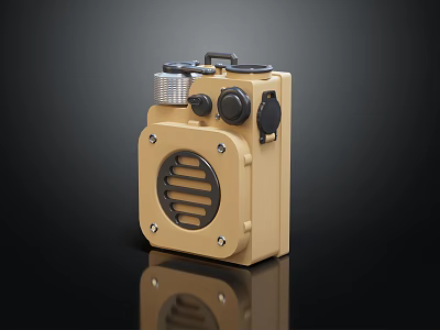 Beige Portable Speaker with Vintage Metal Knobs and Grille Design for Retro Style 3d model