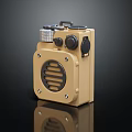 Beige Portable Speaker with Vintage Metal Knobs and Grille Design for Retro Style