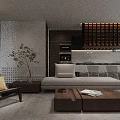 Modern Living and Dining Room Interior With Sofa Coffee Table Fireplace And Window