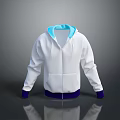 White Zippered Hoodie With Light Blue Hood Lining Purple Cuffs And Hem Pockets
