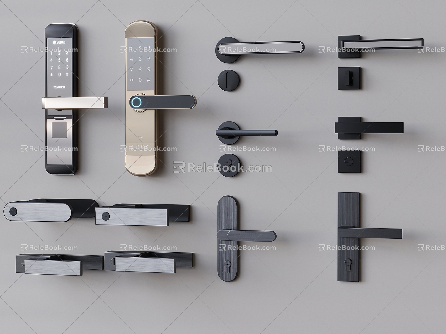 Smart door lock door handle fingerprint password electronic lock 3d model