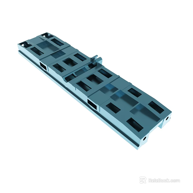 Blue Industrial Mechanical Component With Rectangular Slots And Holes Design 3d model 