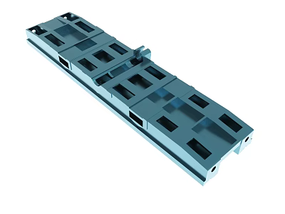Blue Industrial Mechanical Component With Rectangular Slots And Holes Design 3d model