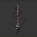 Decorative Sword With Red Stripes And Black Wires On Metal Stand