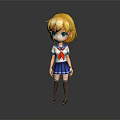 Anime Style 3D Game Character With Blonde Hair Blue Eyes And Sailor Uniform Outfit