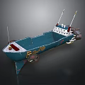 Detailed Blue 3D Toy Boat Model With White Superstructure Red Decorations And Antennas