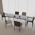 Modern Rectangular Dining Table Set With Six Gray Brown Chairs And White Blinds 3d model