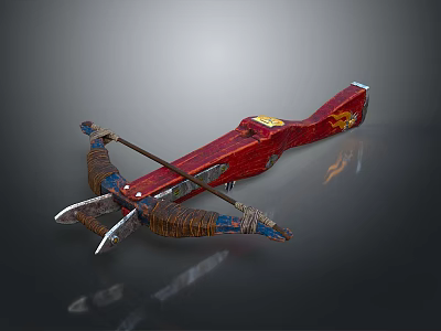 Decorative Red Crossbow With Wooden Body Metal Parts And Flame Patterns Design 3d model