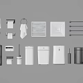 Essential Bathroom Accessories Including Toilet Paper Holder Towel Rack Exhaust Fan And Trash Can