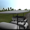 Scenic Garden Landscape With Green Lawn Trees Golf Cart And Pathway