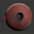 Sculpture Carving of Red Pottery Jar With White Decorative Patterns Handle And Cracks