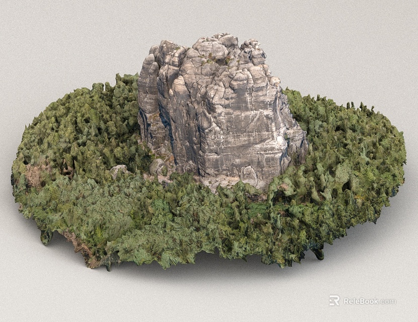 Scenic Landscape With Prominent Rock Formation And Lush Greenery 3d model 