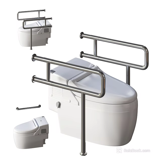 Accessible Toilet With Stainless Steel Grab Bars For Bathroom Safety And Installation 3d model 