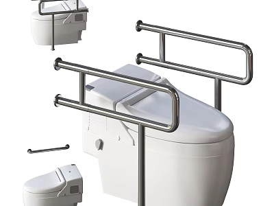 Accessible Toilet With Stainless Steel Grab Bars For Bathroom Safety And Installation 3d model